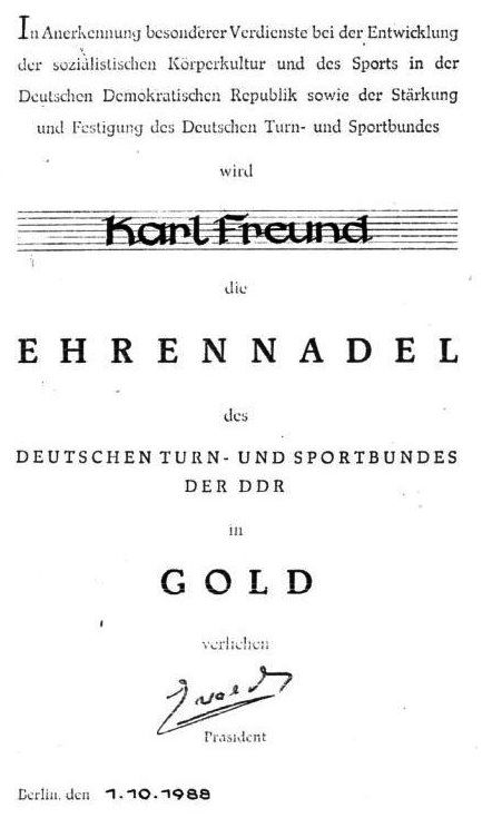 Freund, Karl Ehrennadel Gold